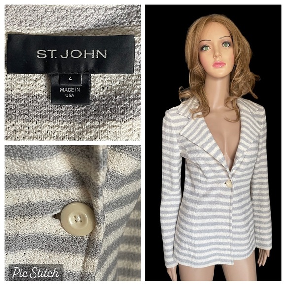 ST. JOHN striped ivory jacket/blazer size 4 - Picture 1 of 15